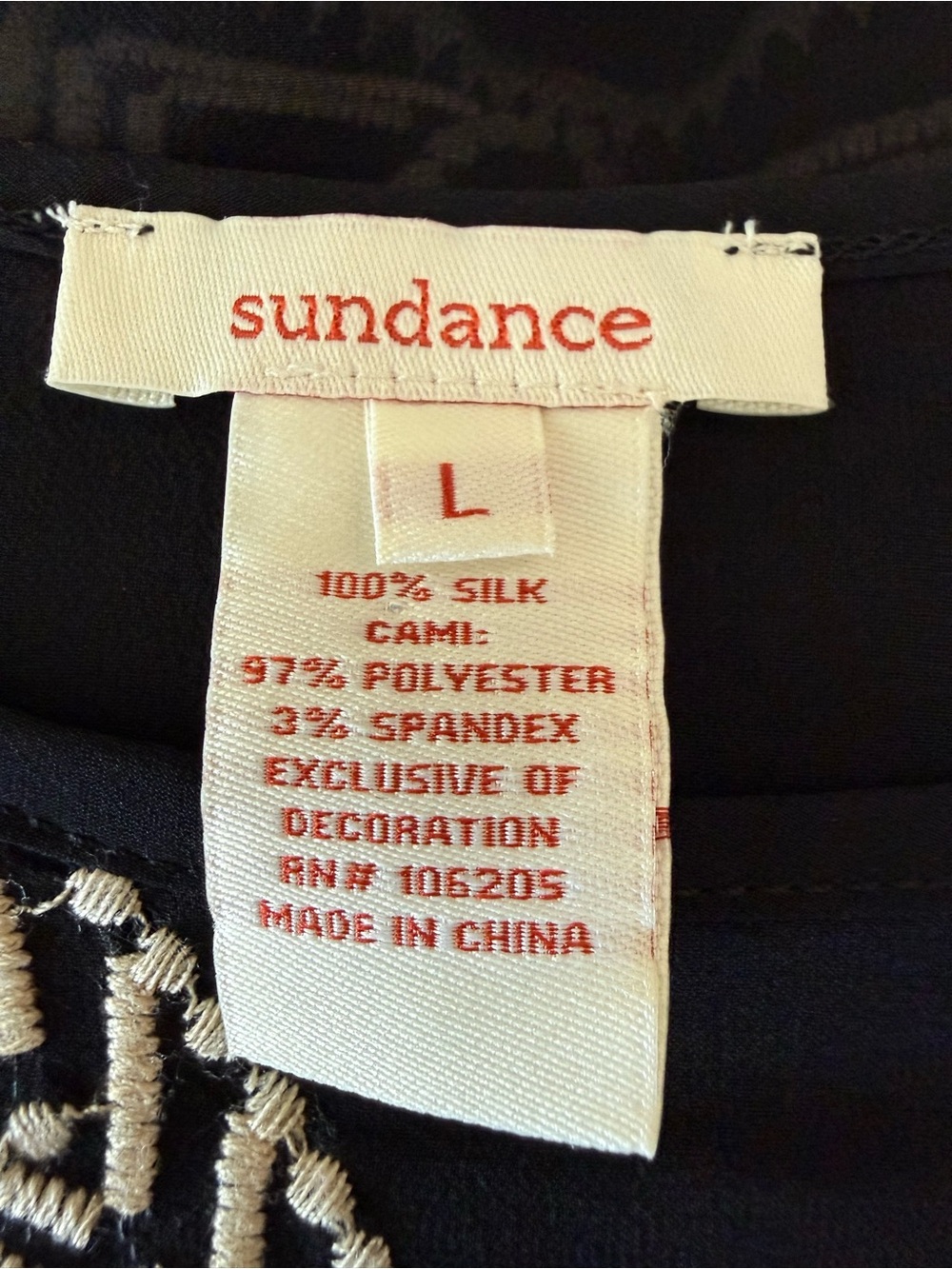 Sundance Black 100% Silk Embroidered Tunic Top Boho Geometric Yoke Large - Picture 4 of 5